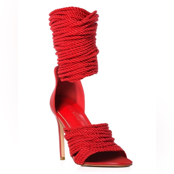 Azalea Wang Red Hot Chili Ankle Wrap Rope High Heel Sandals - Picture 2 of 4